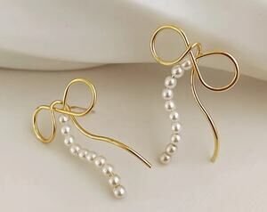 Pearl Bow Wire Earrings Sterling post